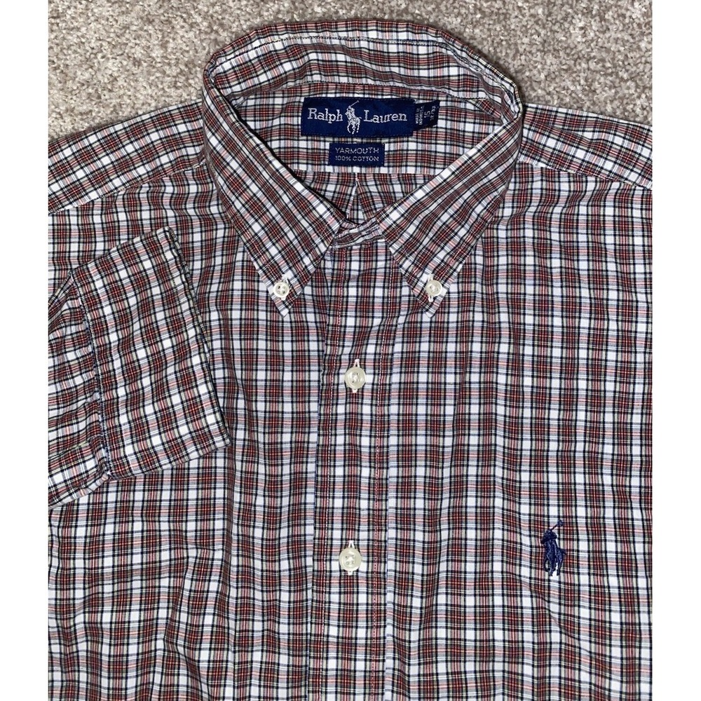Polo Ralph Lauren Shirt Men Large Red Check Plaid Long Sleeve Blue Pony Logo - Picture 1 of 7